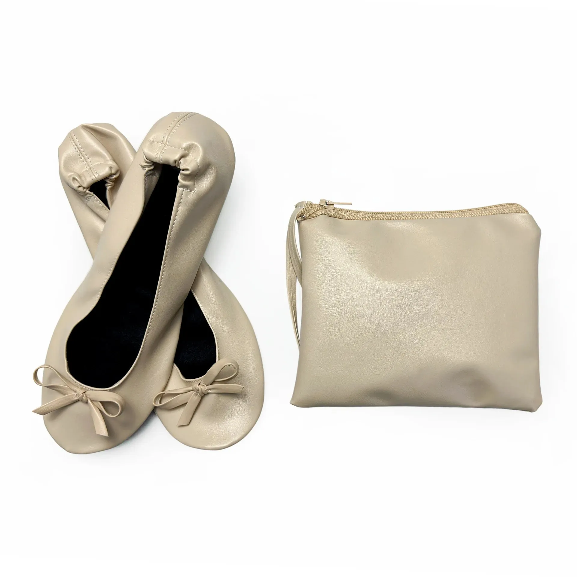 Foldable Ballet Flats - Portable Soft Sole Roll-Up Slippers, Slip-On Comfy Dancing Shoes for Travel and Wedding with Bag for Women