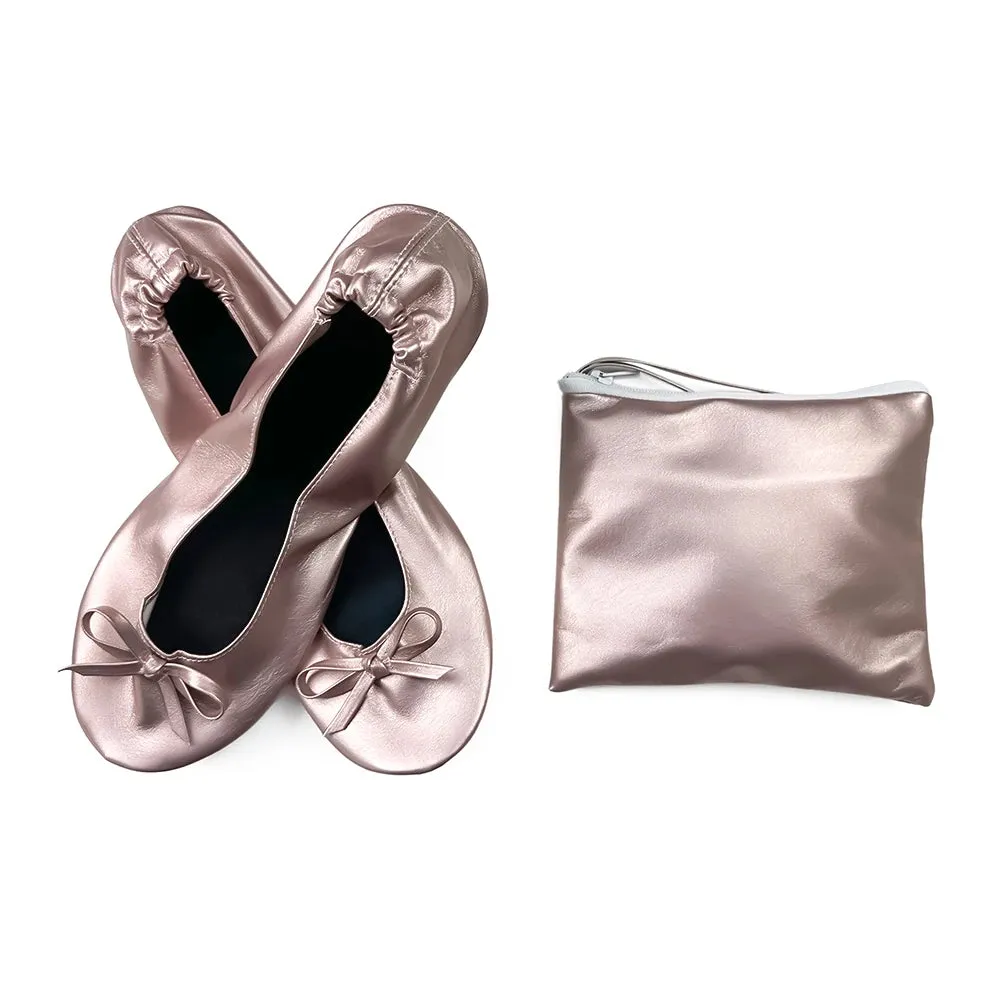 Foldable Ballet Flats - Portable Soft Sole Roll-Up Slippers, Slip-On Comfy Dancing Shoes for Travel and Wedding with Bag for Women