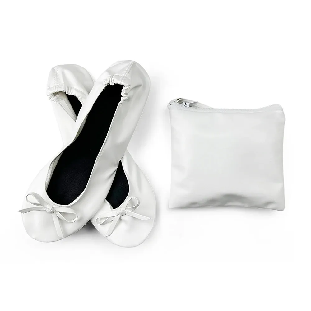Foldable Ballet Flats - Portable Soft Sole Roll-Up Slippers, Slip-On Comfy Dancing Shoes for Travel and Wedding with Bag for Women