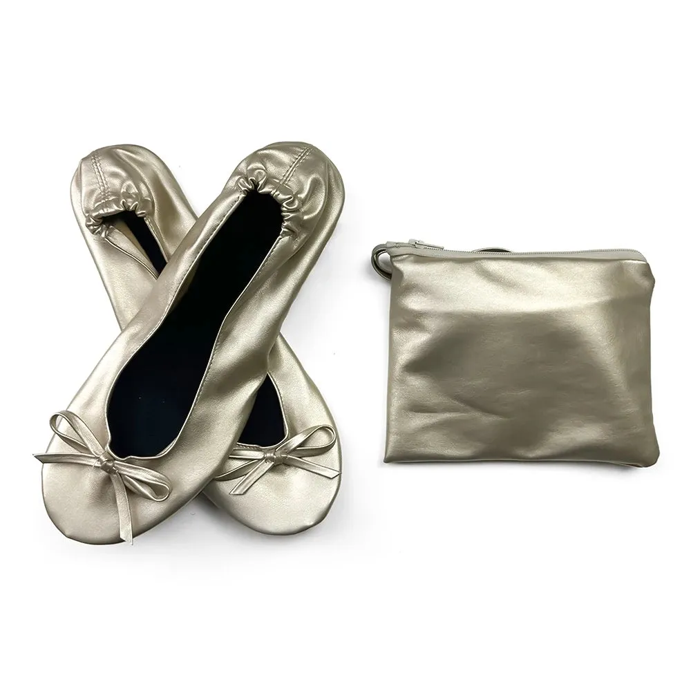 Foldable Ballet Flats - Portable Soft Sole Roll-Up Slippers, Slip-On Comfy Dancing Shoes for Travel and Wedding with Bag for Women