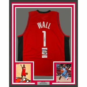 FRAMED Autographed/Signed JOHN WALL 33x42 Houston Red Basketball Jersey JSA COA