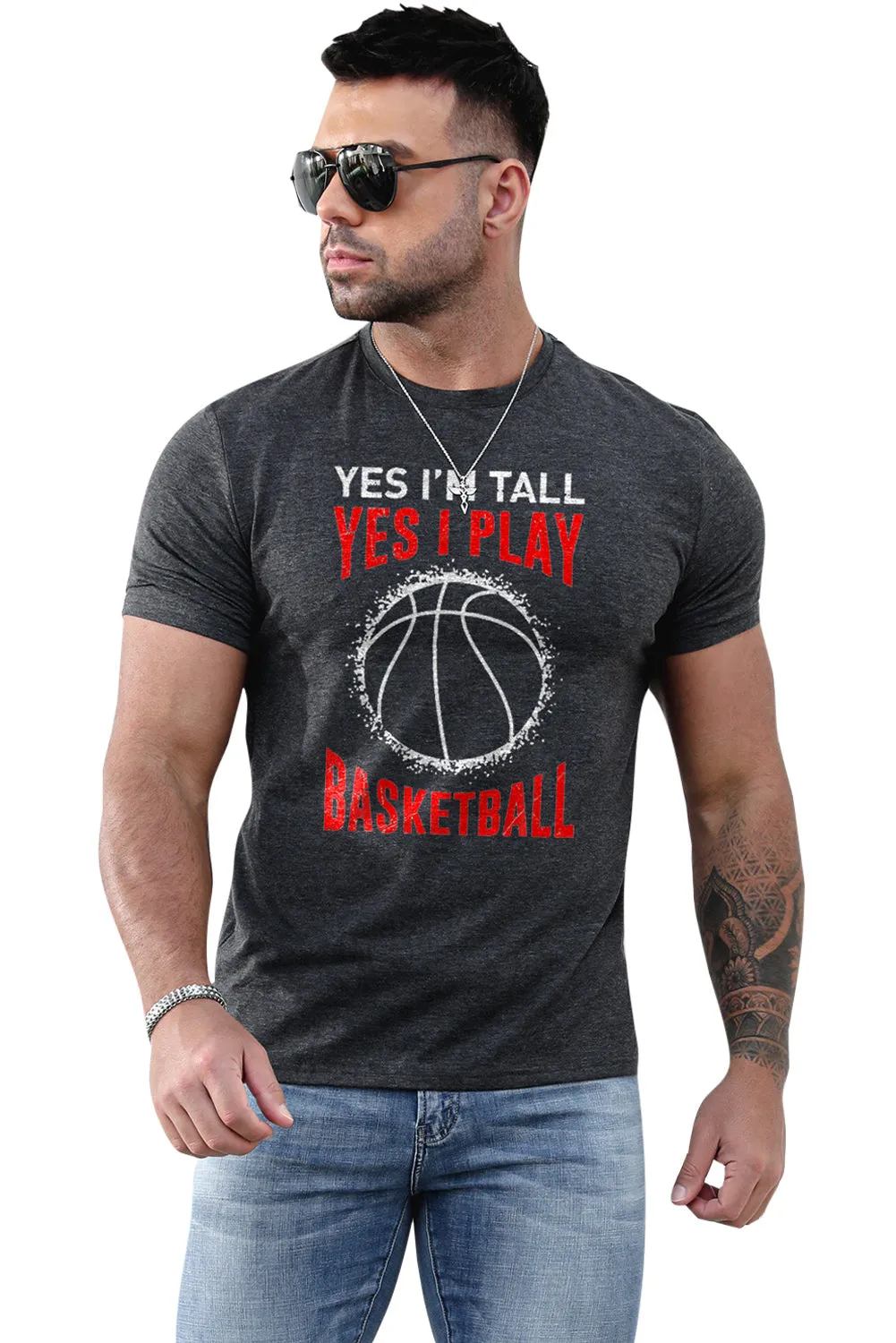 Gray Basketball Lovers Funny Graphic Tee for Men
