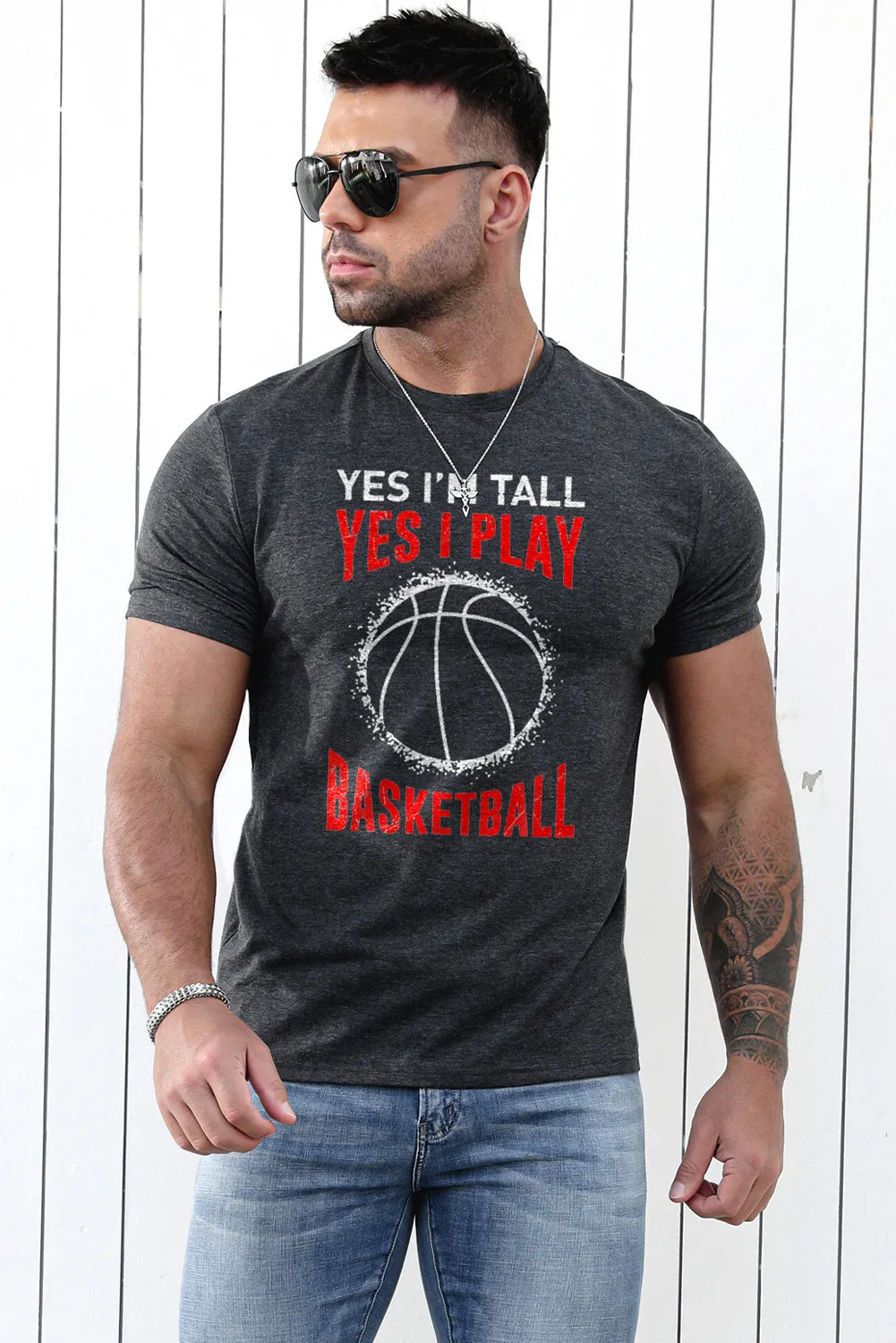 Gray Basketball Lovers Funny Graphic Tee for Men