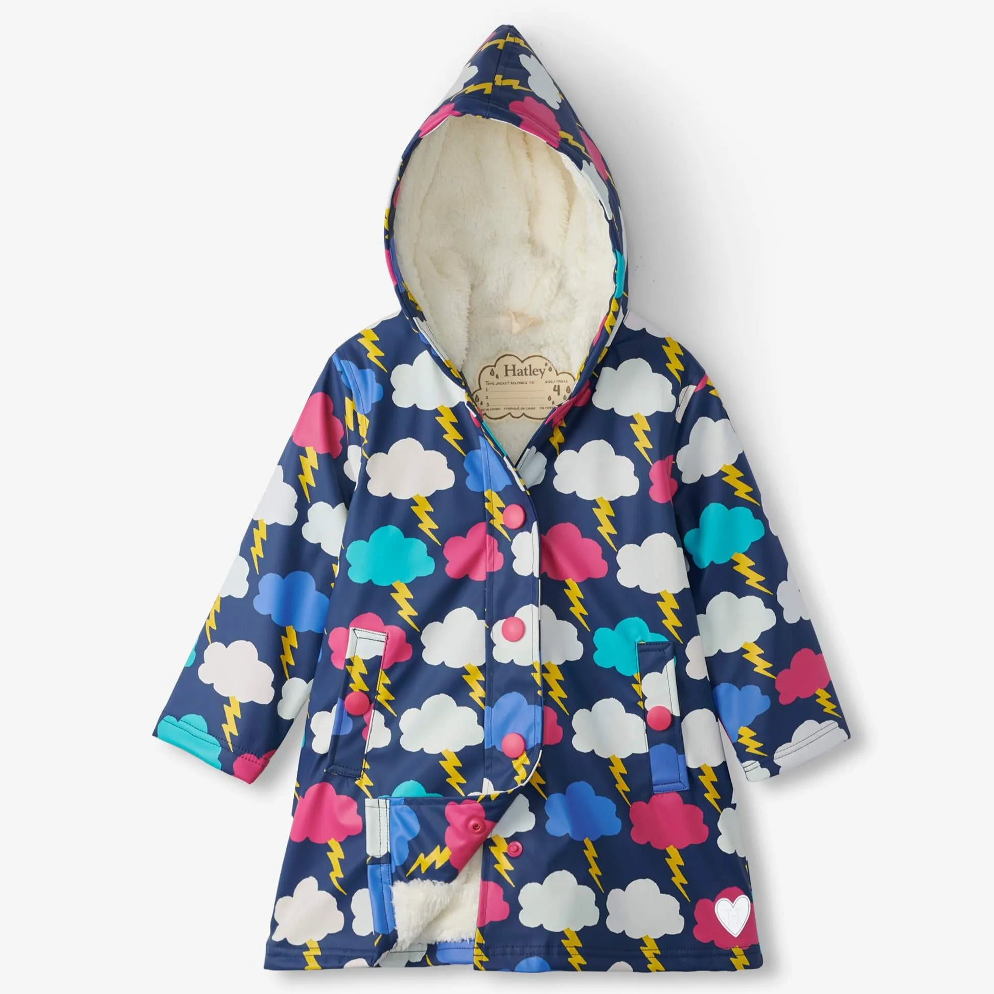 Hatley Lightning Clouds Sherpa Lined Raincoat - Size 3