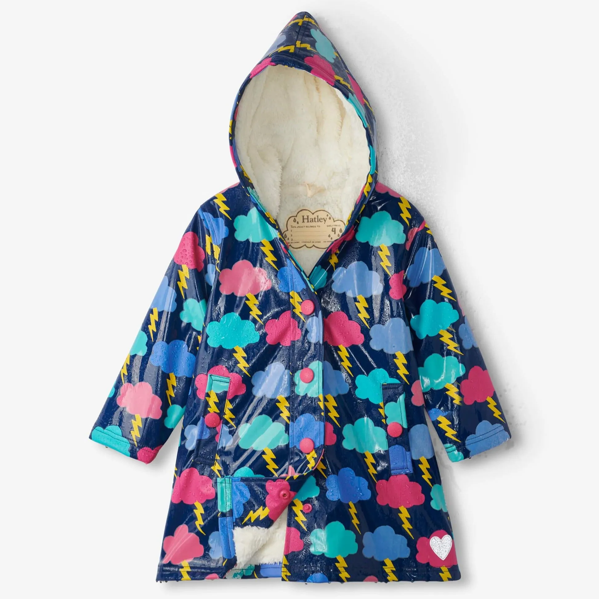 Hatley Lightning Clouds Sherpa Lined Raincoat - Size 3