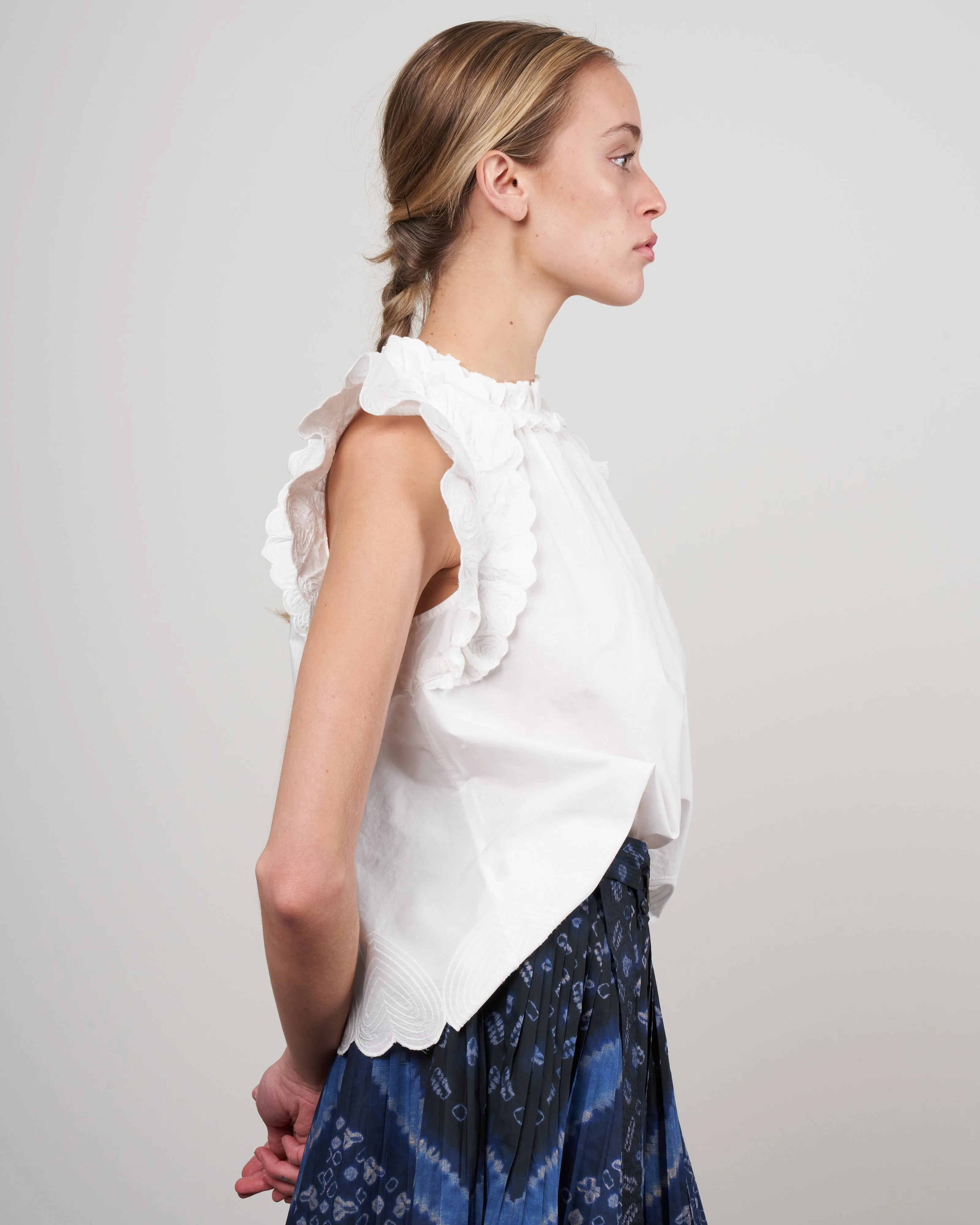 heidi heart quilt flutter sleeve tank top - white