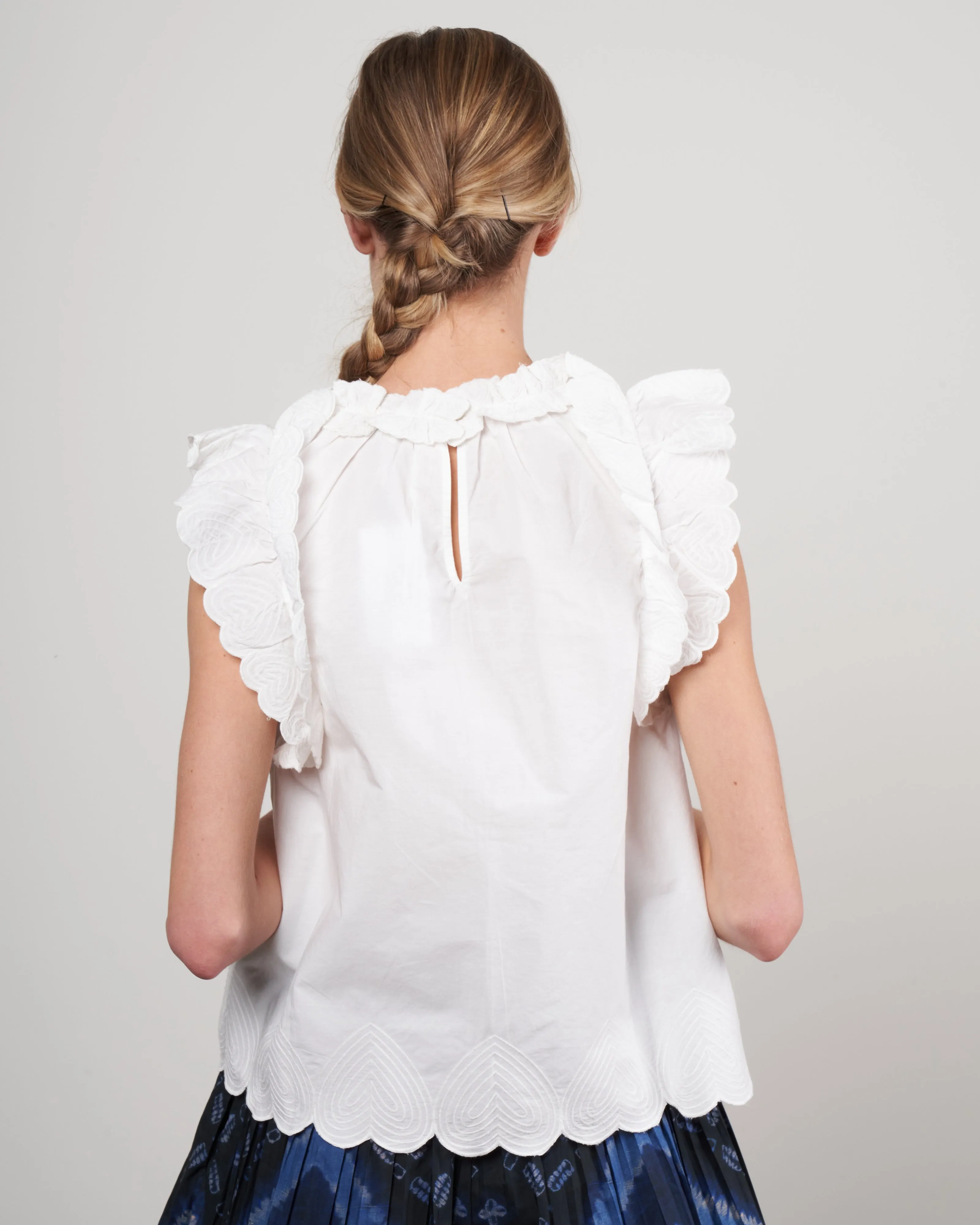 heidi heart quilt flutter sleeve tank top - white