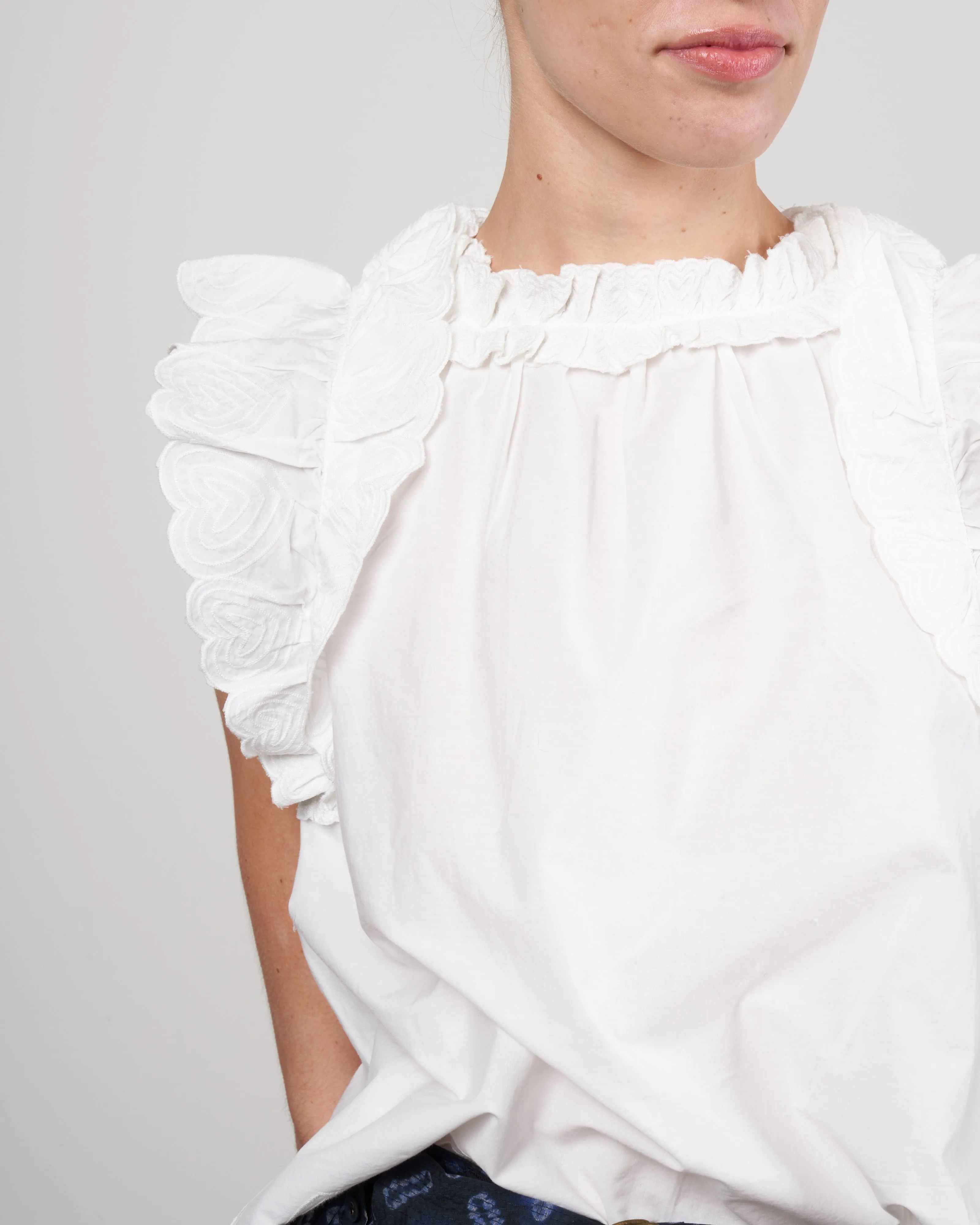 heidi heart quilt flutter sleeve tank top - white