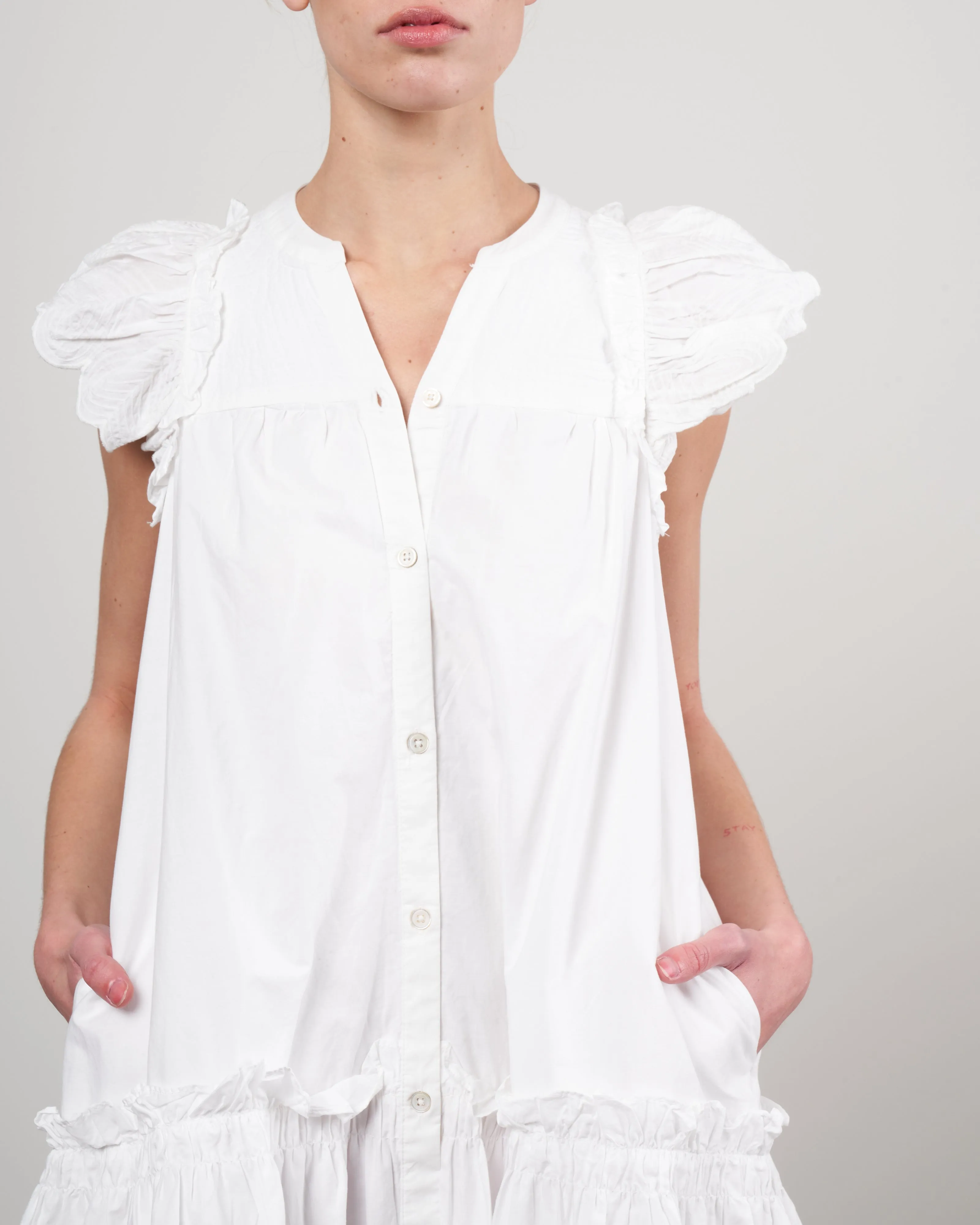 heidi heart quilt petal sleeve tiered tunic - white