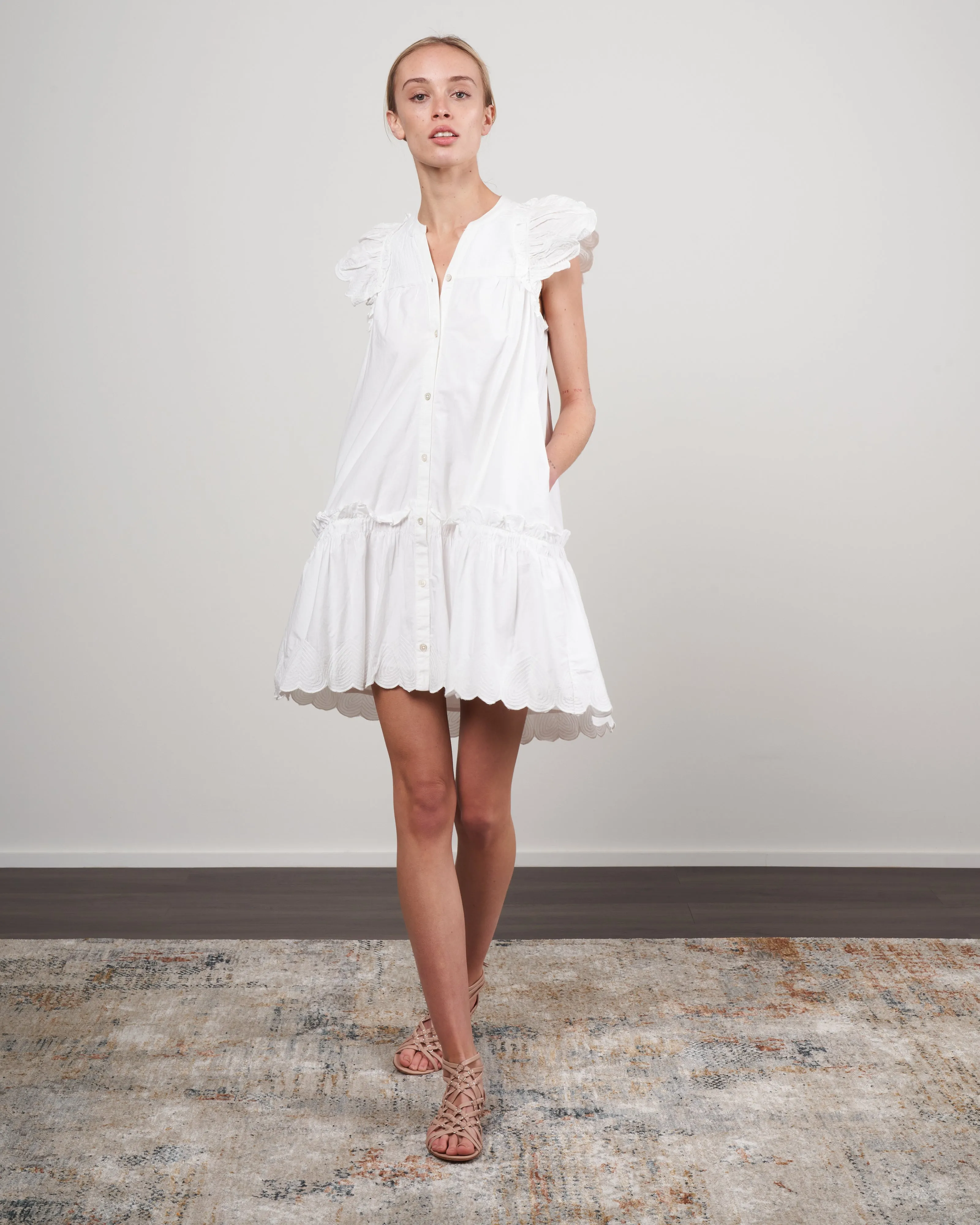 heidi heart quilt petal sleeve tiered tunic - white
