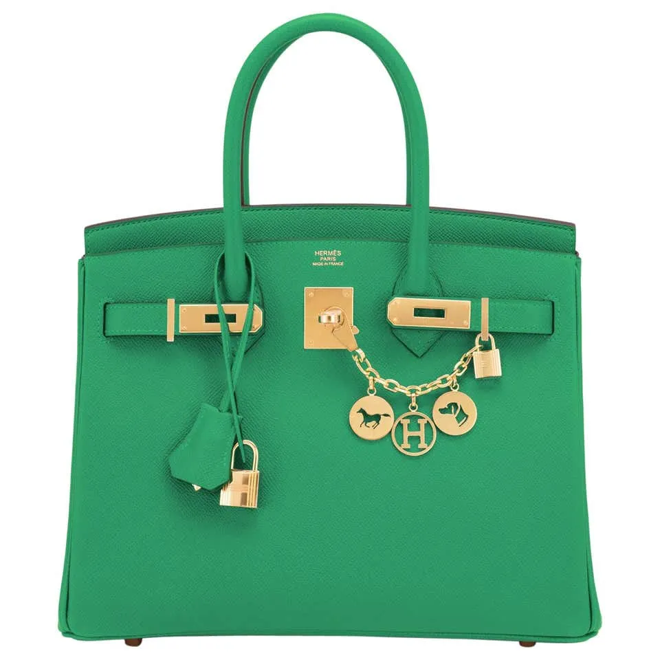 Hermes Birkin 30 Cactus Emerald Green Epsom Gold Bag