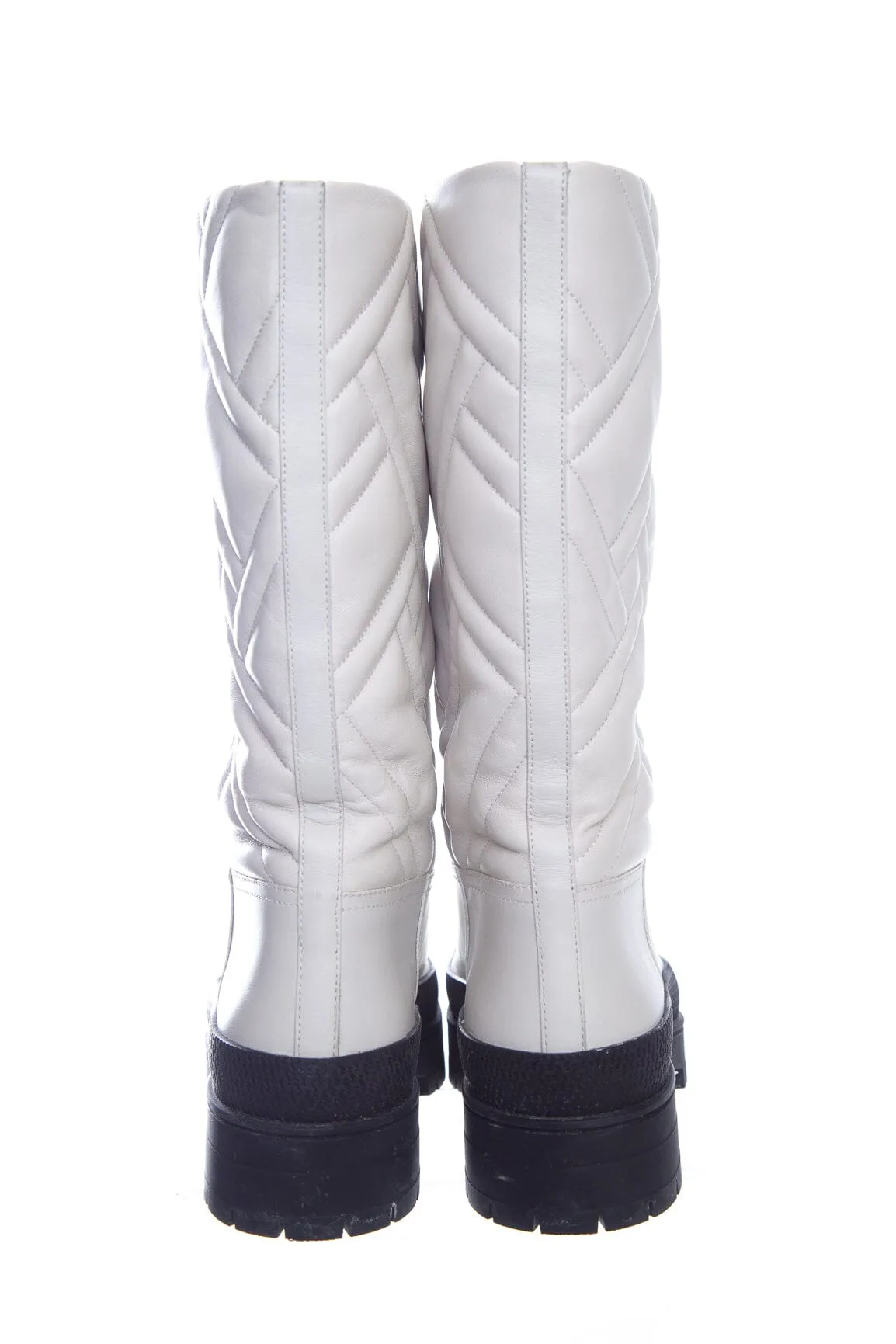 Hermès Ivory Quilted Fuji Leather Rain Boots SZ 39