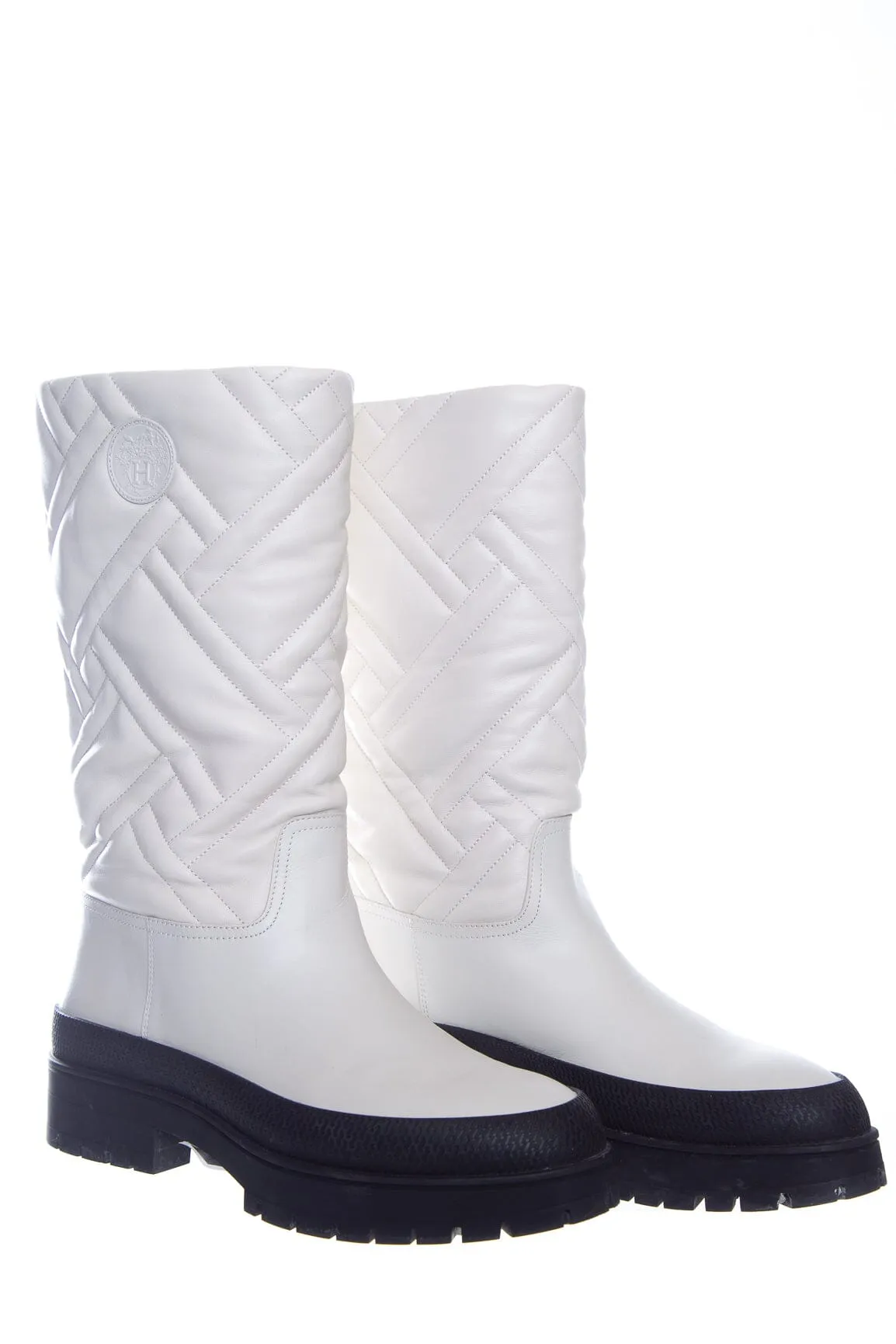 Hermès Ivory Quilted Fuji Leather Rain Boots SZ 39