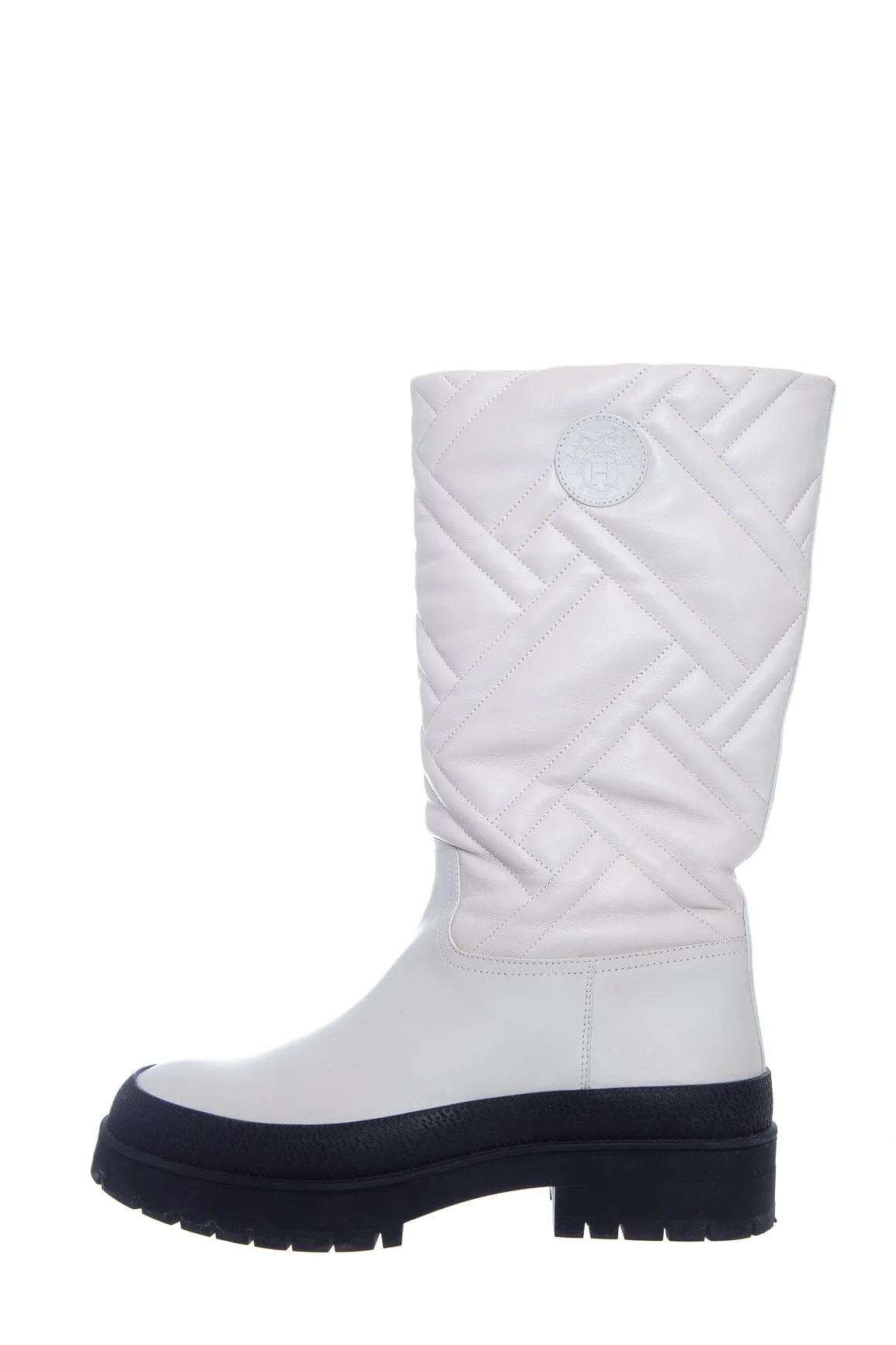 Hermès Ivory Quilted Fuji Leather Rain Boots SZ 39