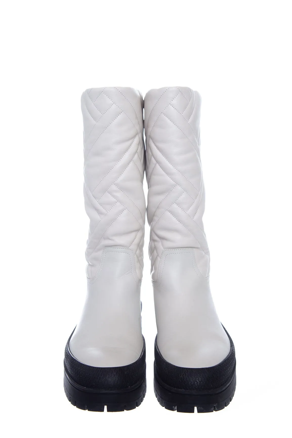 Hermès Ivory Quilted Fuji Leather Rain Boots SZ 39