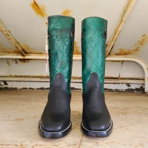 Hondo Picosa Creek Exclusive Black Bullhide w/Green Volcano - The Shamrock Boot