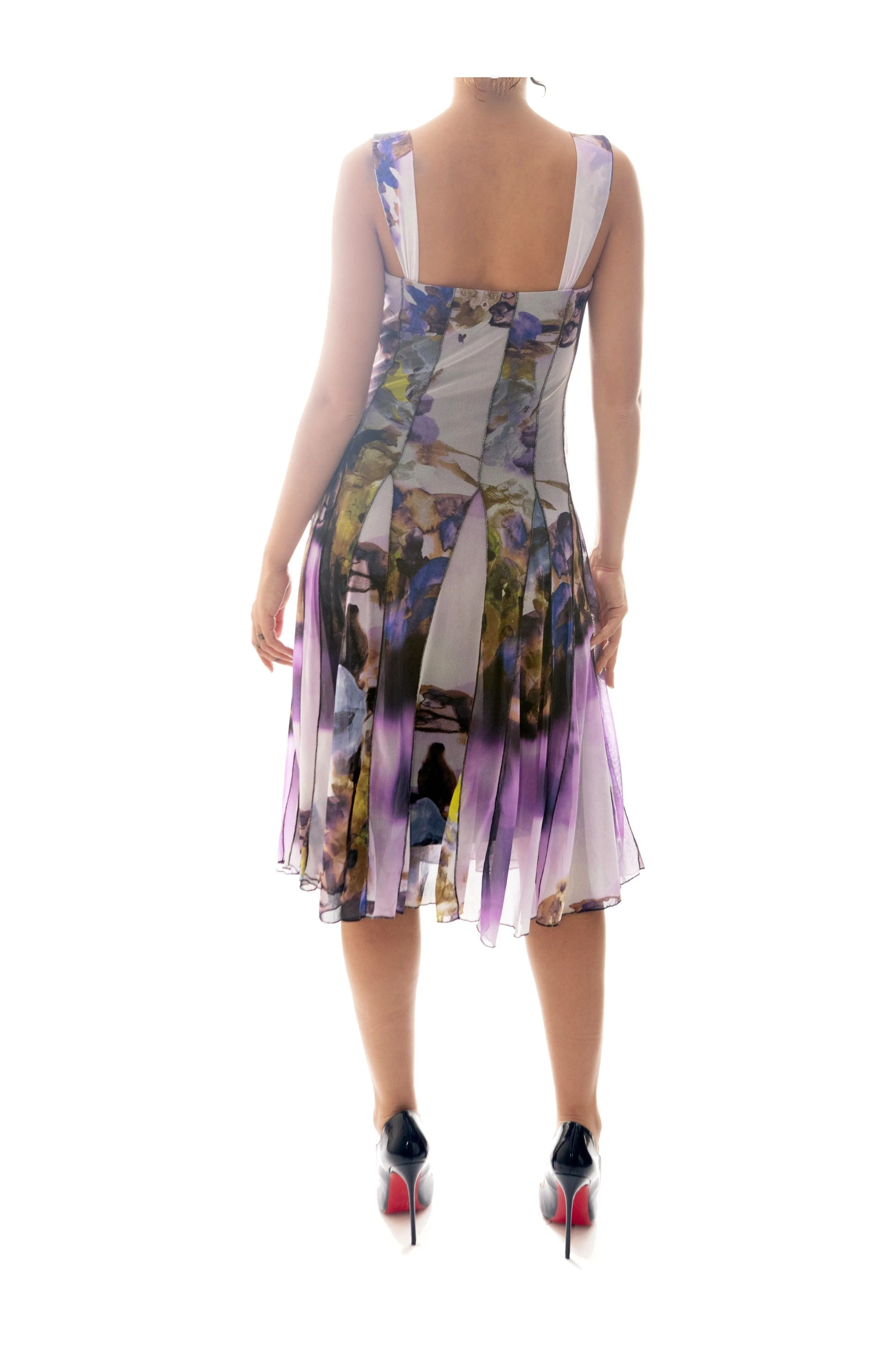 HOPE Sleveless Fit and Flare Floral Print Paneled Dress