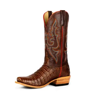 Horsepower Men's Top Hand Post Oak Caiman Belly 13in Bone Explosion Top Boot Brown  HP9511