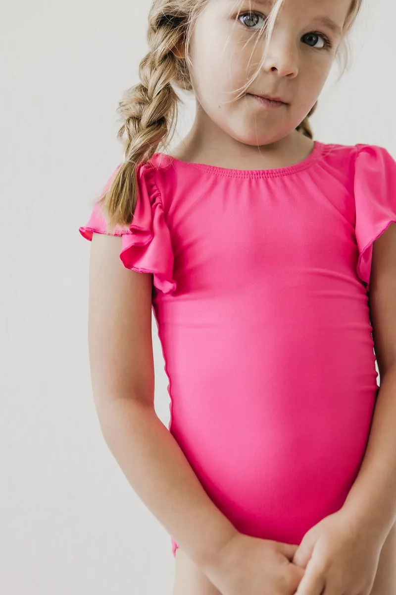 Hot Pink S/S Flutter Sleeve Leotard