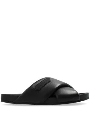 Lanvin logo-appliqué crossover leather slides
