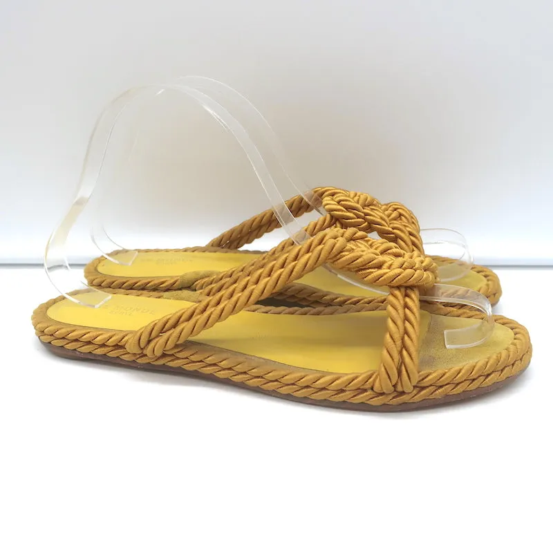 Le Monde Beryl Rope Sandals Gold Satin Size 39 Flat Slides