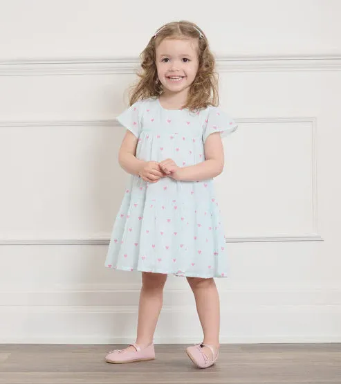 Little Hearts Woven Puff Dress