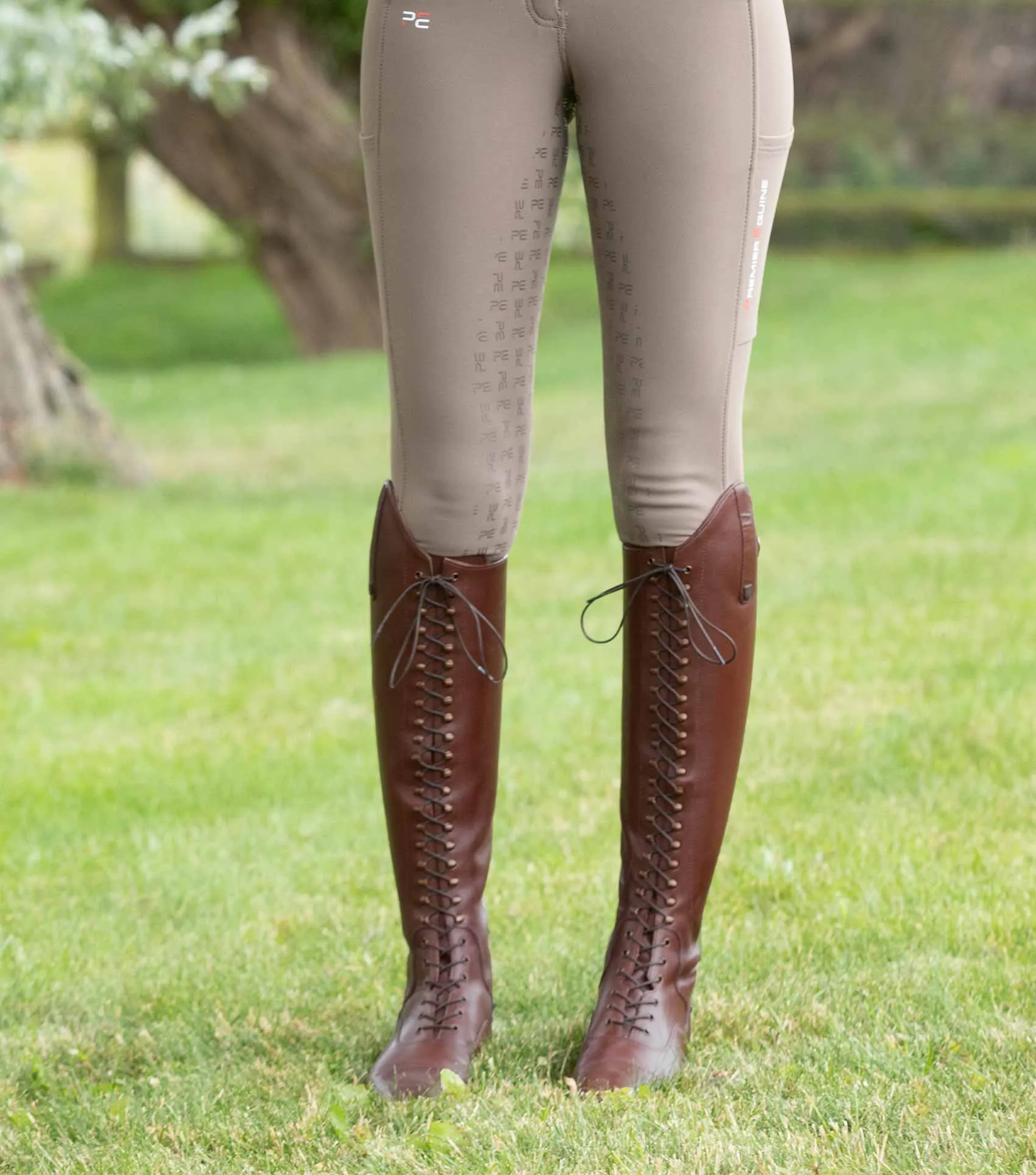 Maurizia Ladies Lace Front Tall Leather Riding Boots Brown (Regular Calf)