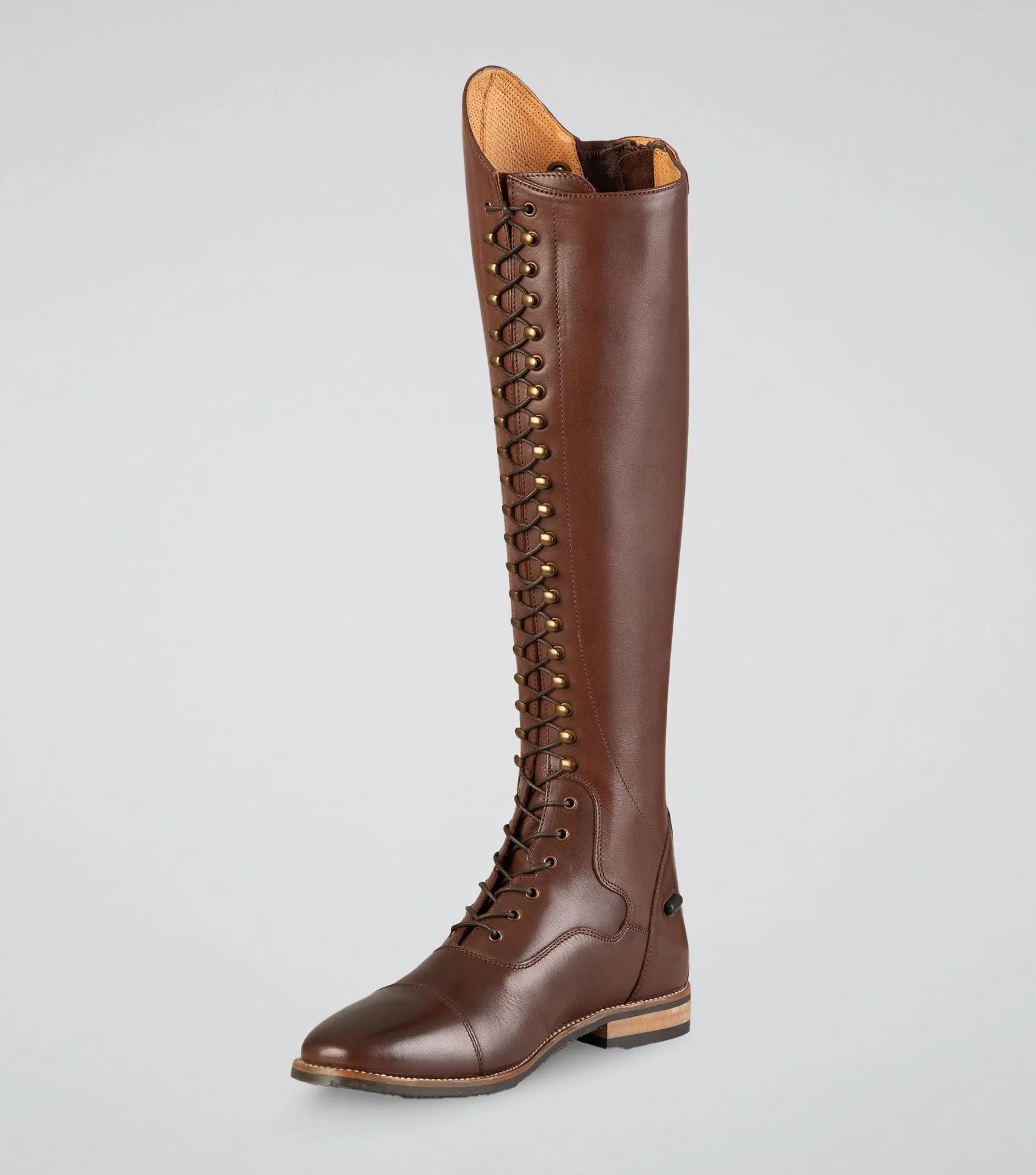 Maurizia Ladies Lace Front Tall Leather Riding Boots Brown (Regular Calf)