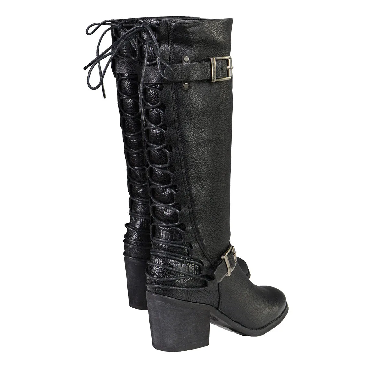 MBL9427 Women's Tall Black Back End Laced Riding Boots