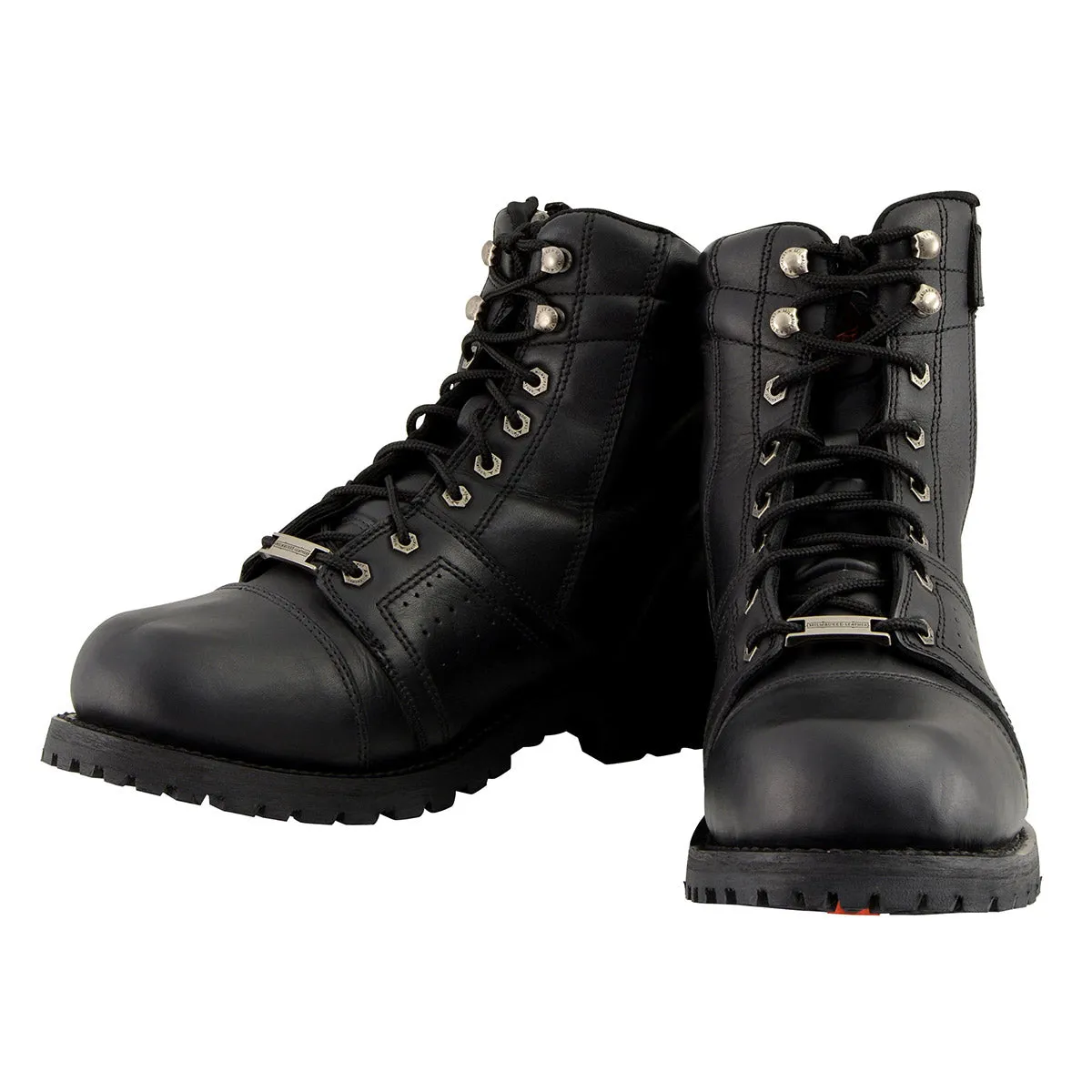 MBM9000 Men's Black Lace-Up Motorcycle Riding Leather Boots with Side Zipper Entry