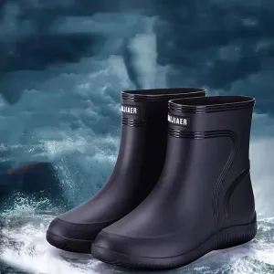 Men's Solid Color High Top Waterproof Rain Boots, Comfy Non Slip Durable Casual Water Shoes For Men's Rainy Day Outdoor Activities