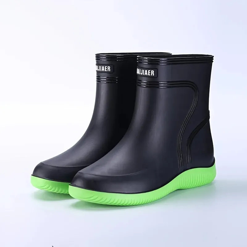 Men's Solid Color High Top Waterproof Rain Boots, Comfy Non Slip Durable Casual Water Shoes For Men's Rainy Day Outdoor Activities
