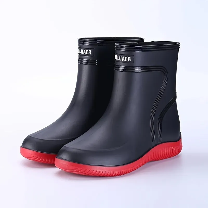Men's Solid Color High Top Waterproof Rain Boots, Comfy Non Slip Durable Casual Water Shoes For Men's Rainy Day Outdoor Activities