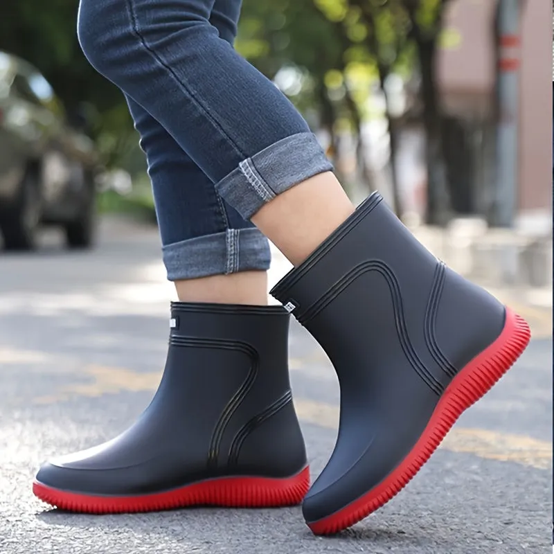 Men's Solid Color High Top Waterproof Rain Boots, Comfy Non Slip Durable Casual Water Shoes For Men's Rainy Day Outdoor Activities