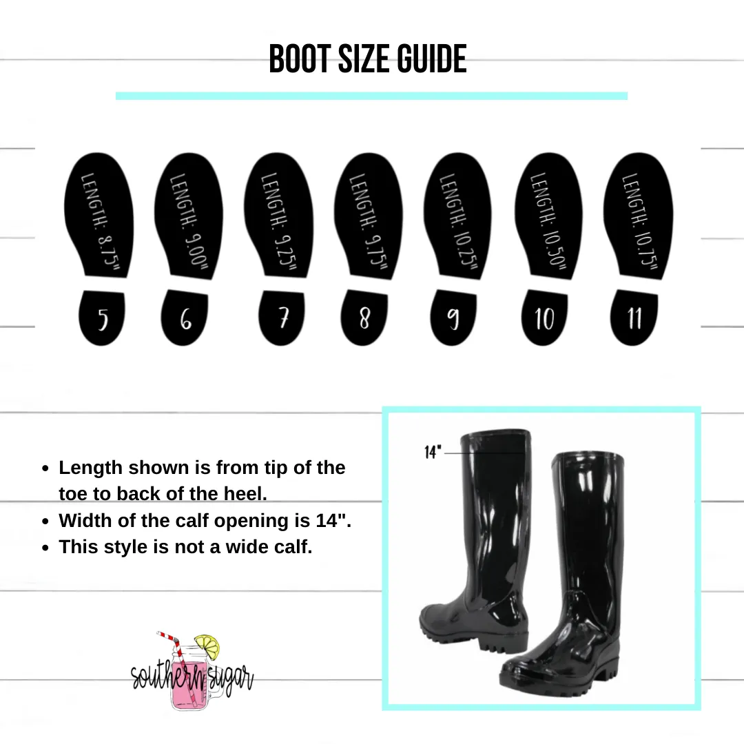 Monogrammed Black Rain boots with bow