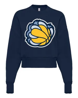 Navy Cropped Balloon Drop Sleeve Grizzlies Claw Sweatshirt/ Adult Memphis Basketball Sweatshirts/ Grizz Sweatshirt