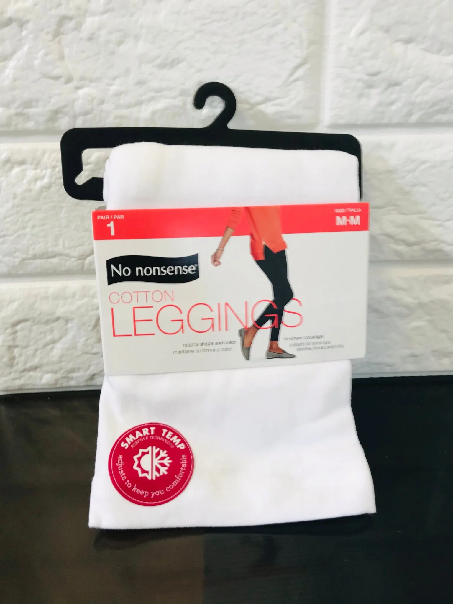 New No Nonsense Women's Cotton Legging, no-show coverage, retains shape & colour, white, Sz M!