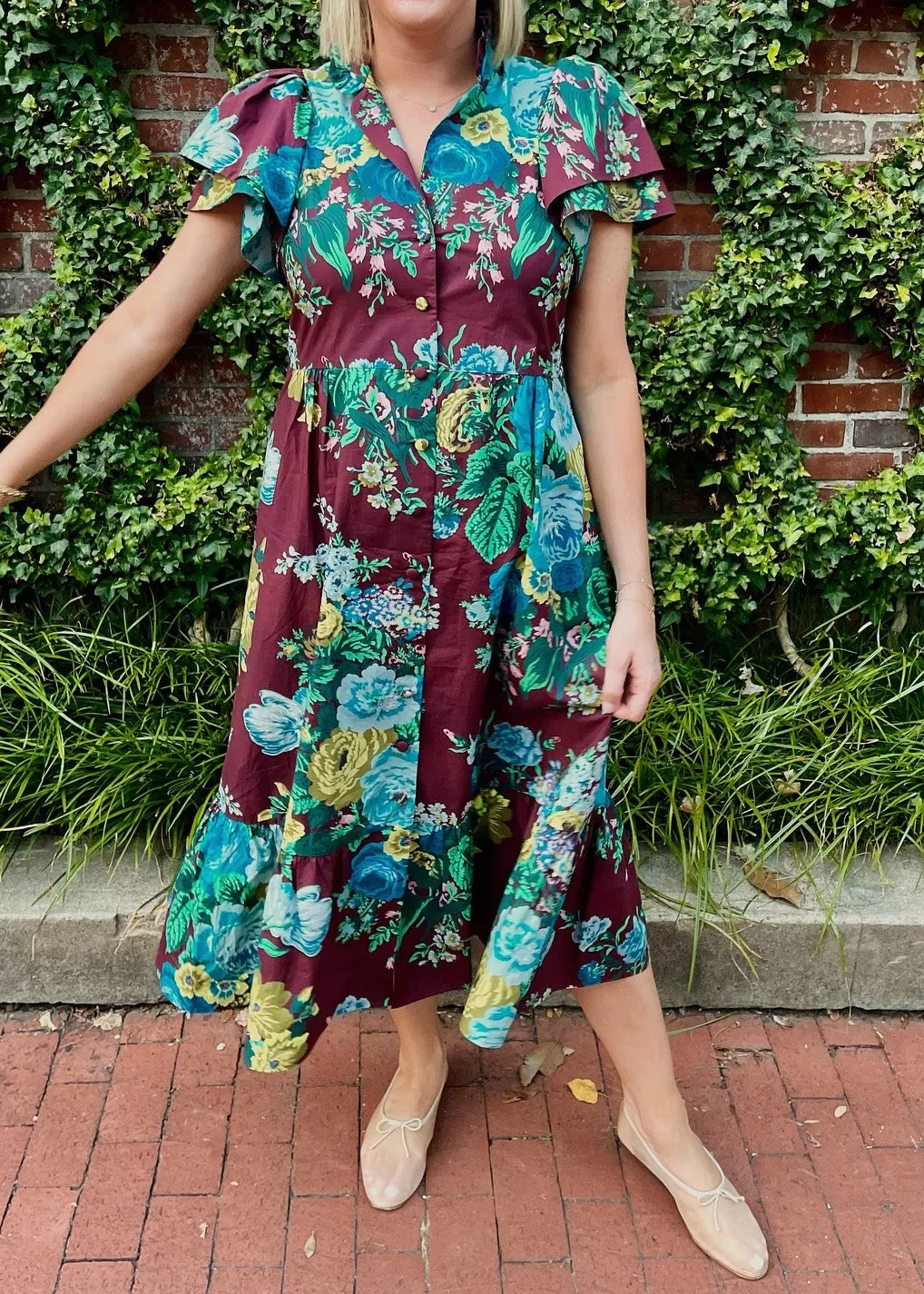 Oxblood Verdant Floral Alice Dress