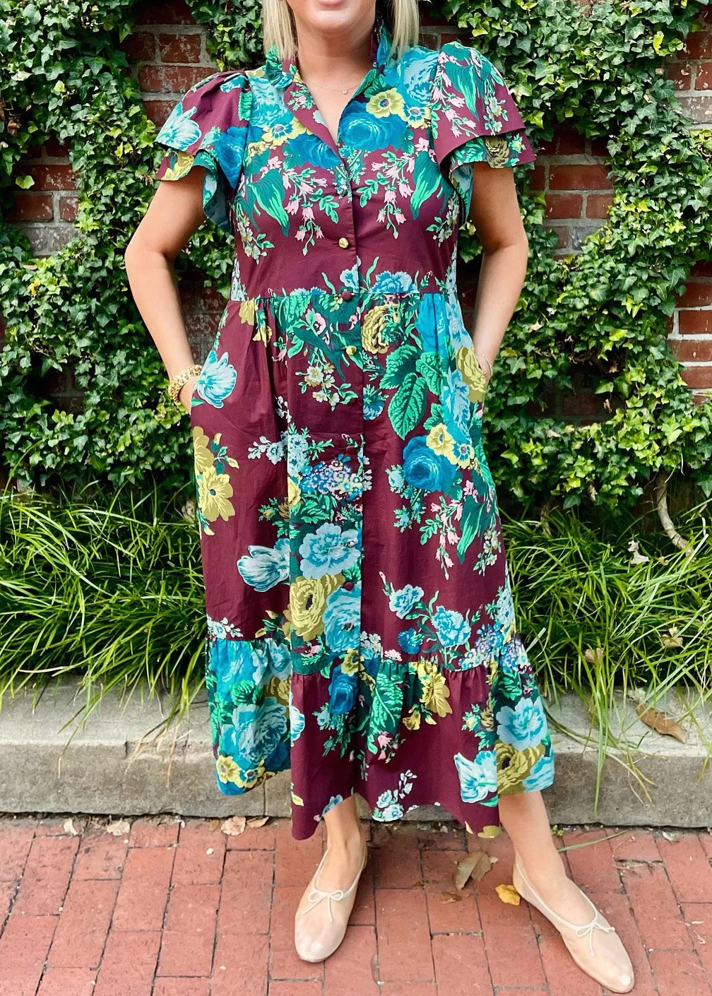 Oxblood Verdant Floral Alice Dress