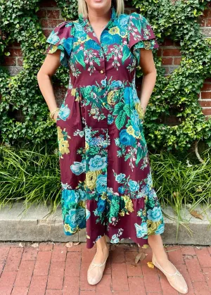 Oxblood Verdant Floral Alice Dress