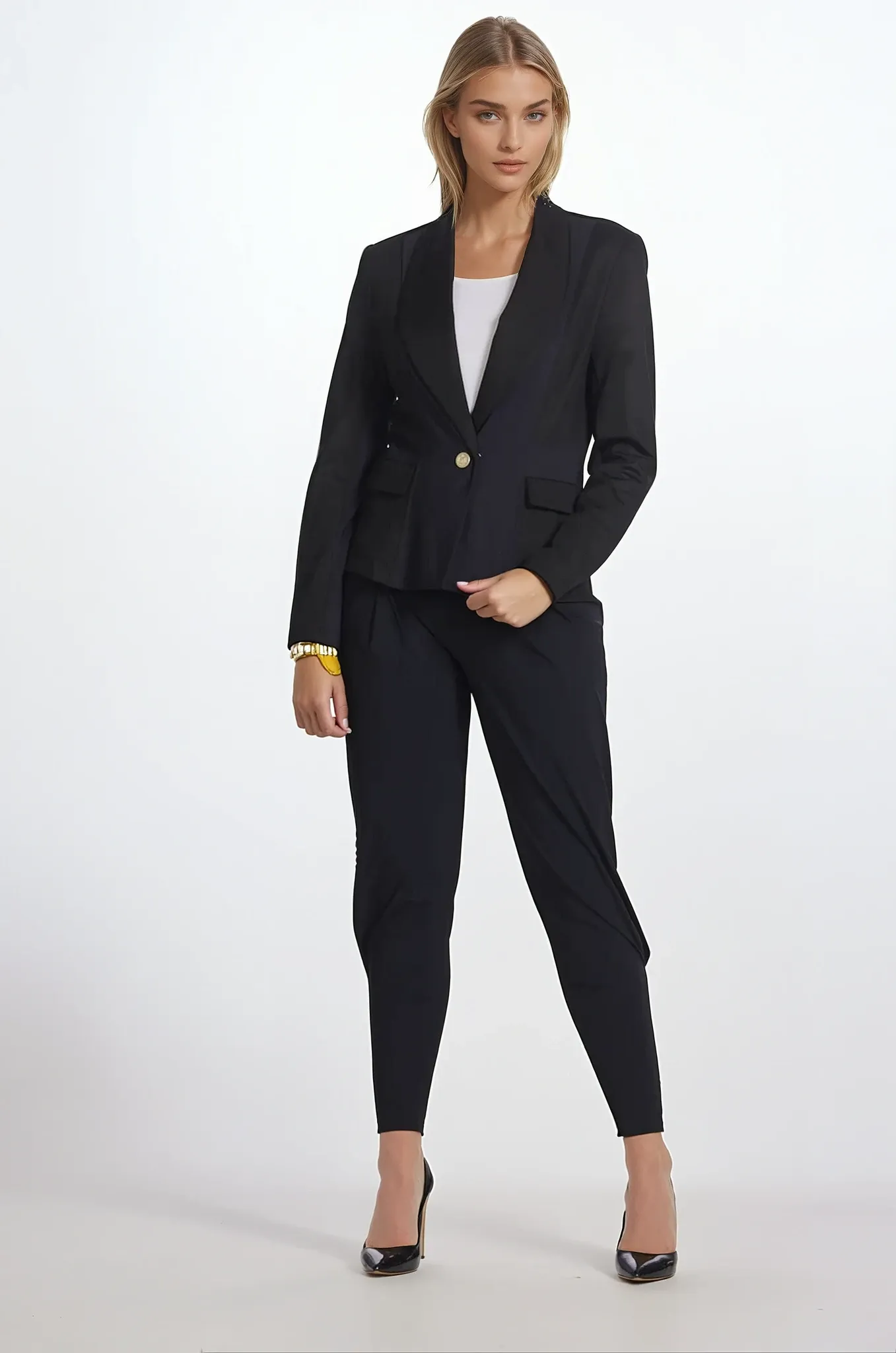 PAULA RYAN ESSENTIALS Ankle Pleat Basque Pant - Microjersey Black