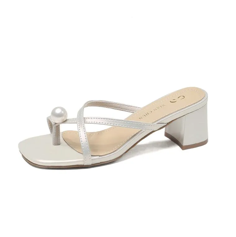 Petite Square Toe Block Heel Slip On Sandals ES117