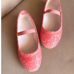Pink Glitter Ballerina Flats for Kids