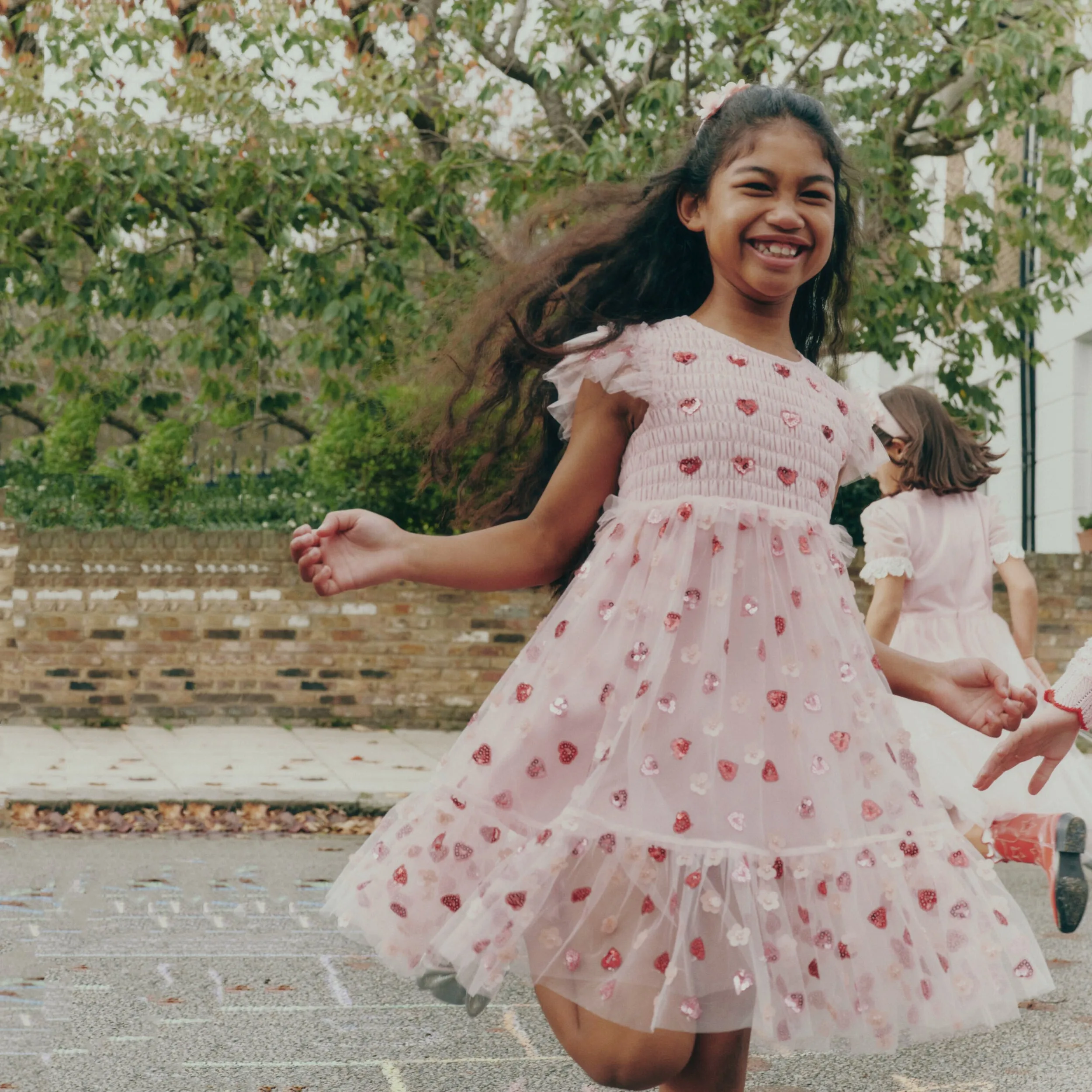 PINK MESH HEART SEQUIN DRESS