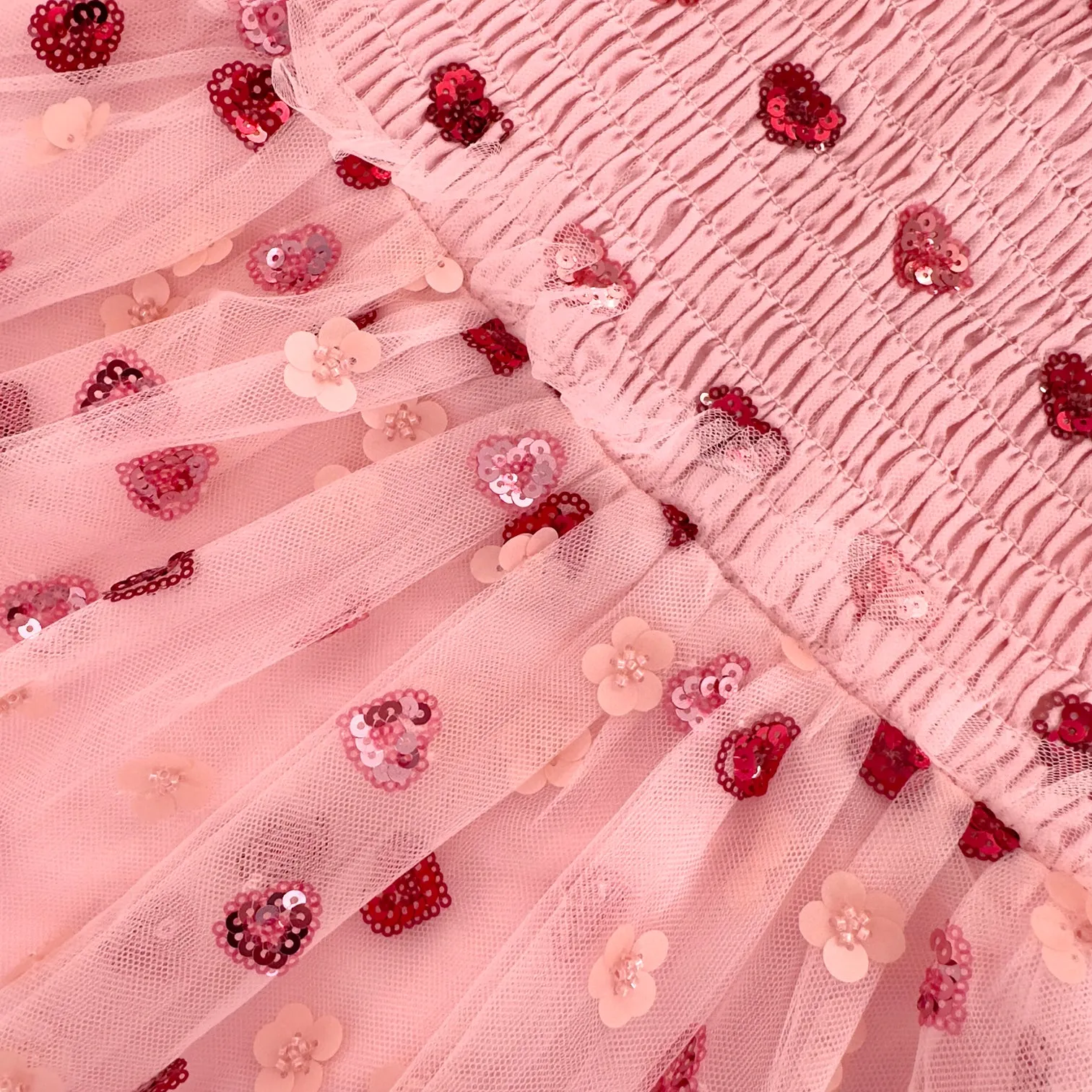 PINK MESH HEART SEQUIN DRESS