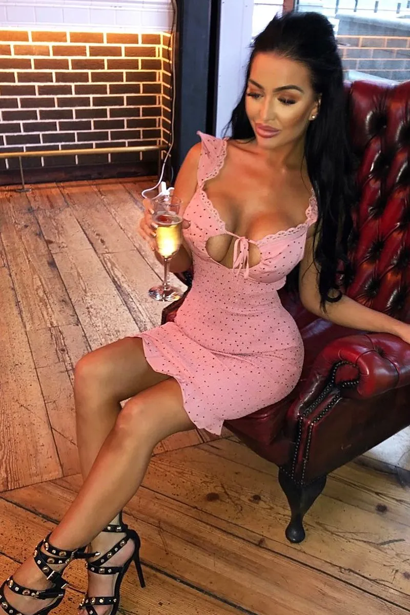Pink Polka Dot Frill Detail Shirred Dress - Jamaria