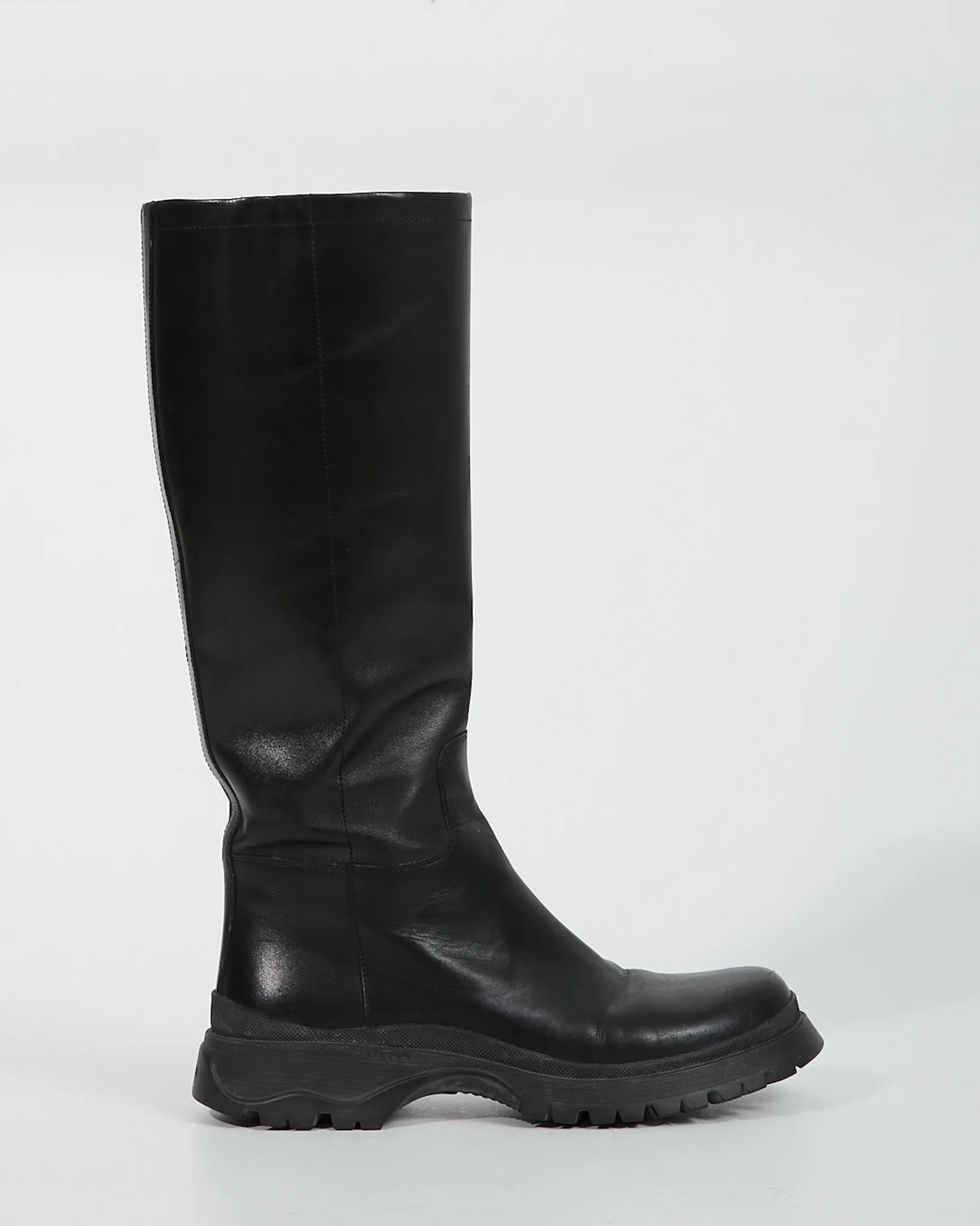 Prada Black Leather Knee Riding Boots -38