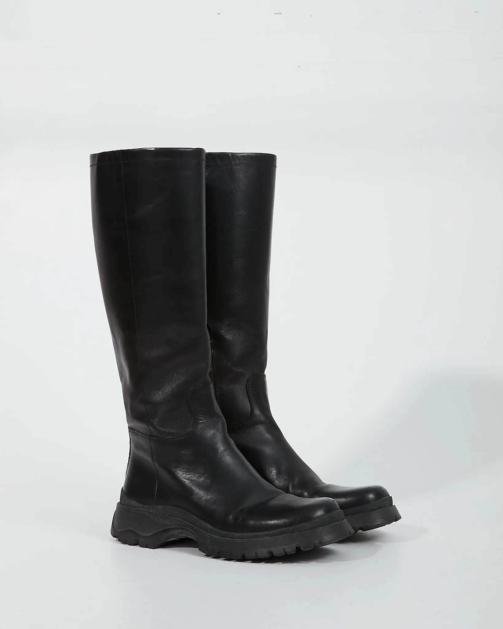 Prada Black Leather Knee Riding Boots -38