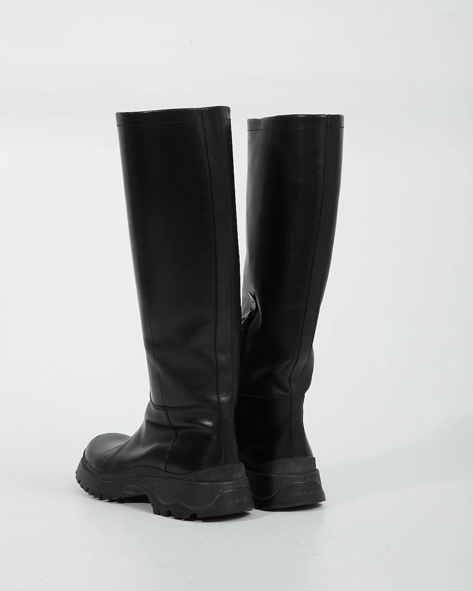 Prada Black Leather Knee Riding Boots -38