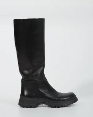 Prada Black Leather Knee Riding Boots -38